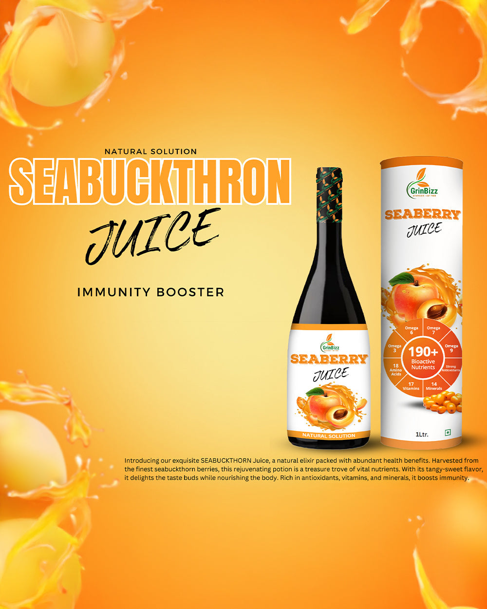 Seaberry Juice Healthy Heart Care/Boost Immune/Digestive care (1 L) Grinbizz