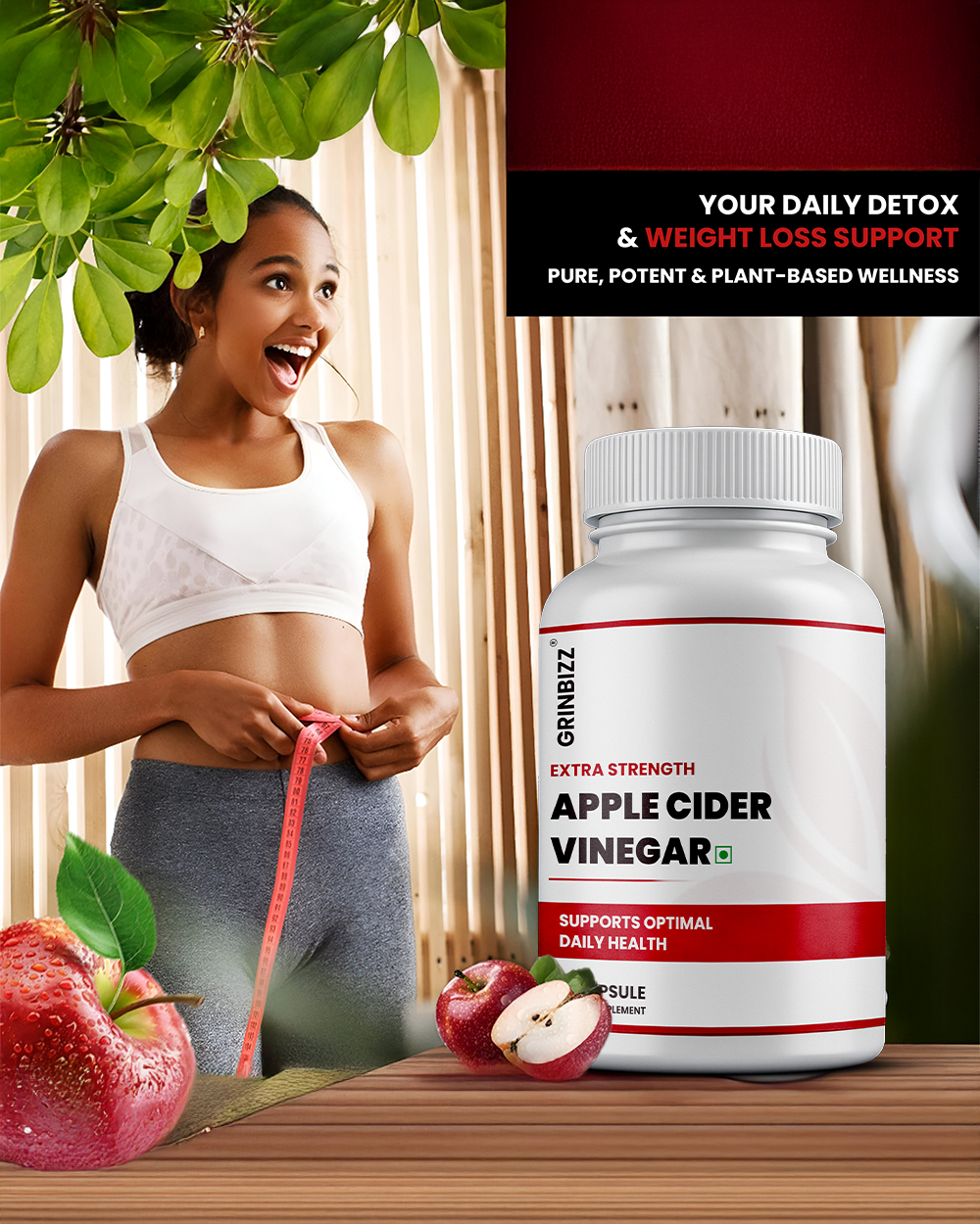 Apple Cider Vinegar Capsules- Detox, Digestion Weight Management Grinbizz