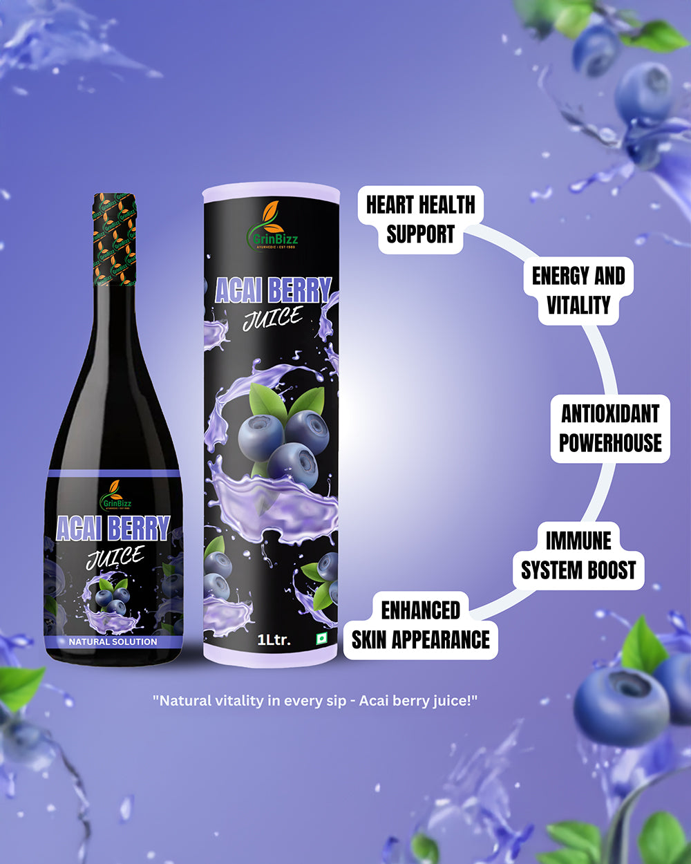 Acai Berry Juice For Skin Health/Boost Immune System (1 L) Grinbizz