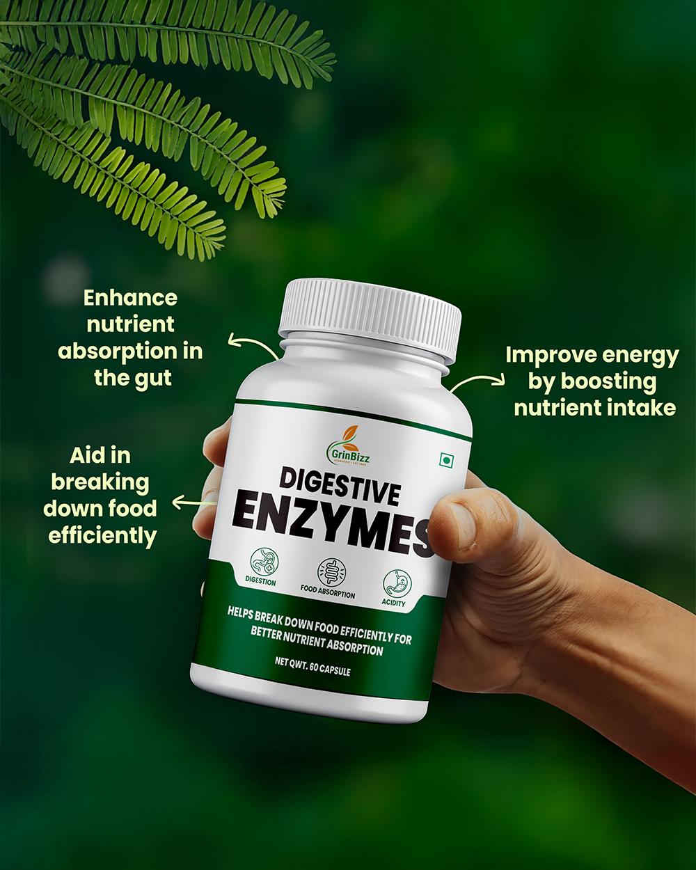Digestive Enzymes Capsules- Support Healthy Digestion Naturally Grinbizz