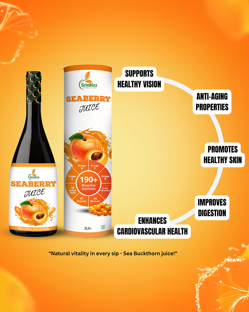 Seaberry Juice Healthy Heart Care/Boost Immune/Digestive care (1 L) Grinbizz