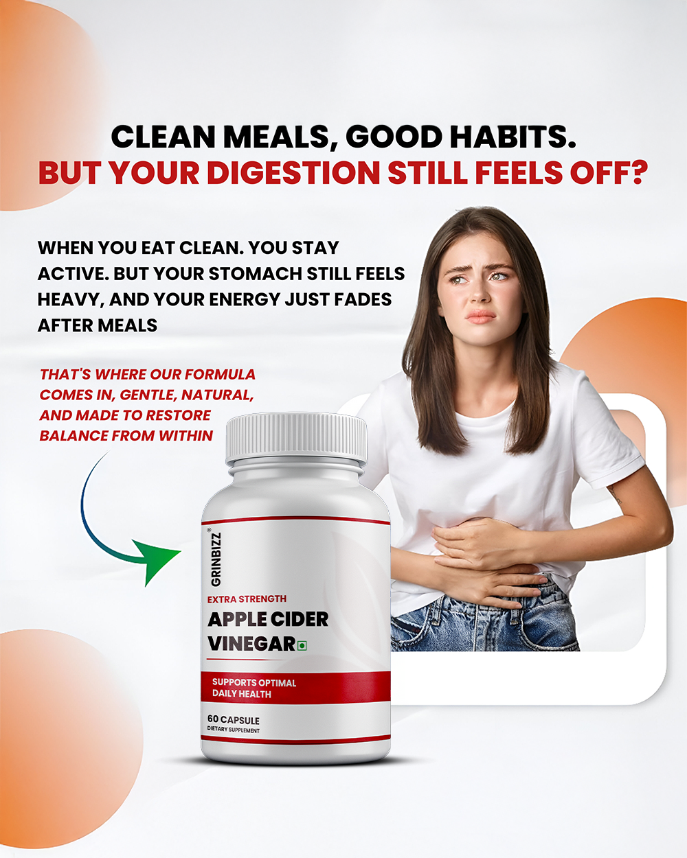 Apple Cider Vinegar Capsules- Detox, Digestion Weight Management Grinbizz