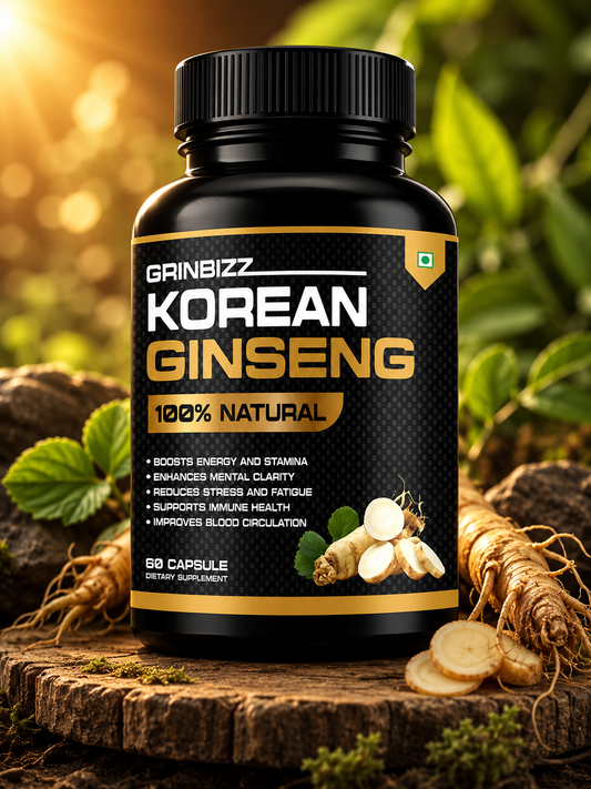 Grinbizz Korean Ginseng Capsules – Herbal Support for Energy, Stamina & Vitality
