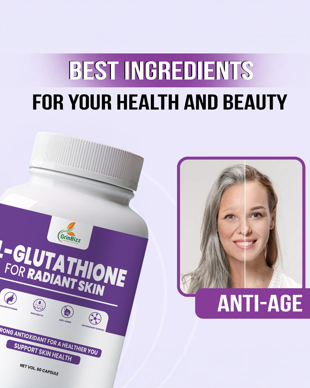 L-Glutathione Capsules- Antioxidant & Skin Health Pack of 120