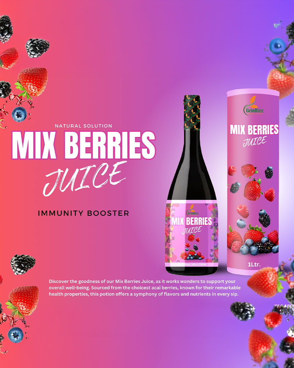 Mix Berries Juice Anti Oxidant for Detoxification/Boost Immunity (1 L)