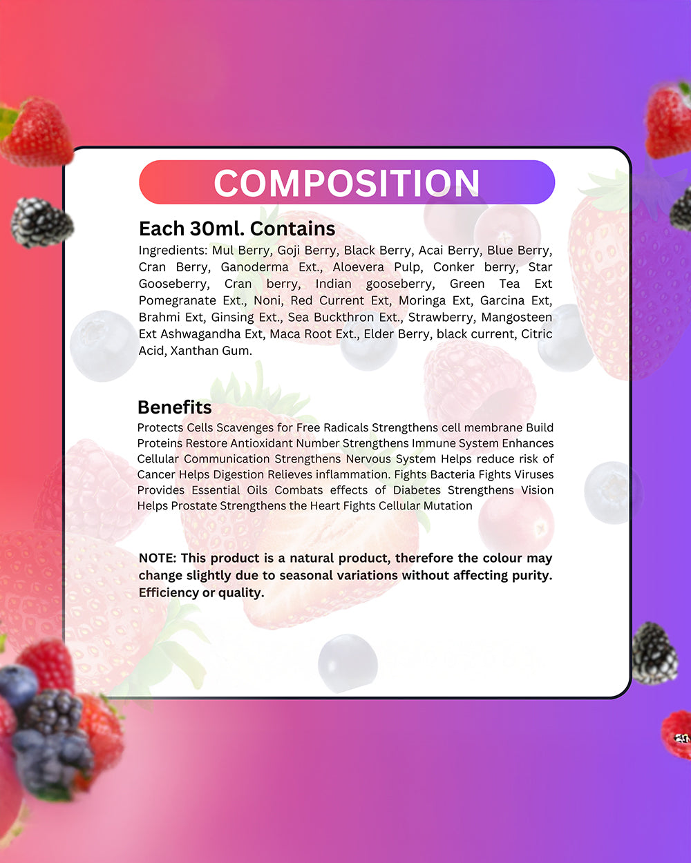 Mix Berries Juice Anti Oxidant for Detoxification/Boost Immunity (1 L)