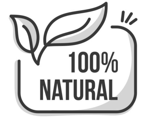 100% Natural logo with two leaves on a white background