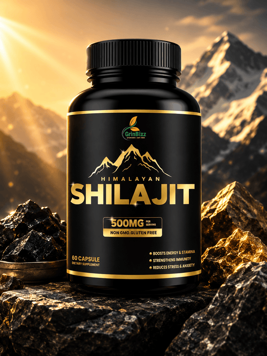 Bottle of Himalayan Shilajit with mountainous background