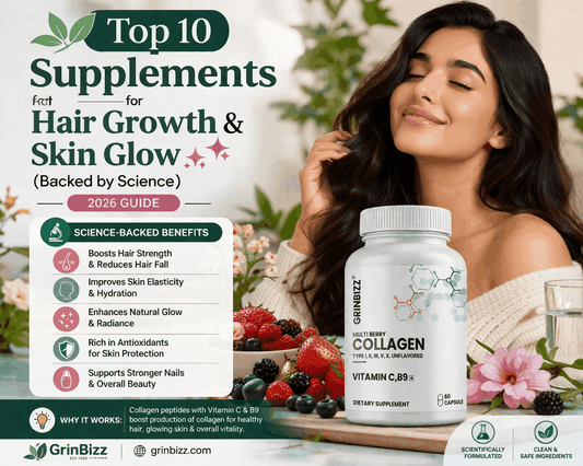 Top 10 Supplements for Hair Growth &amp; Skin Glow (Backed by Science) – 2026 Guide Grinbizz exim pvt ltd