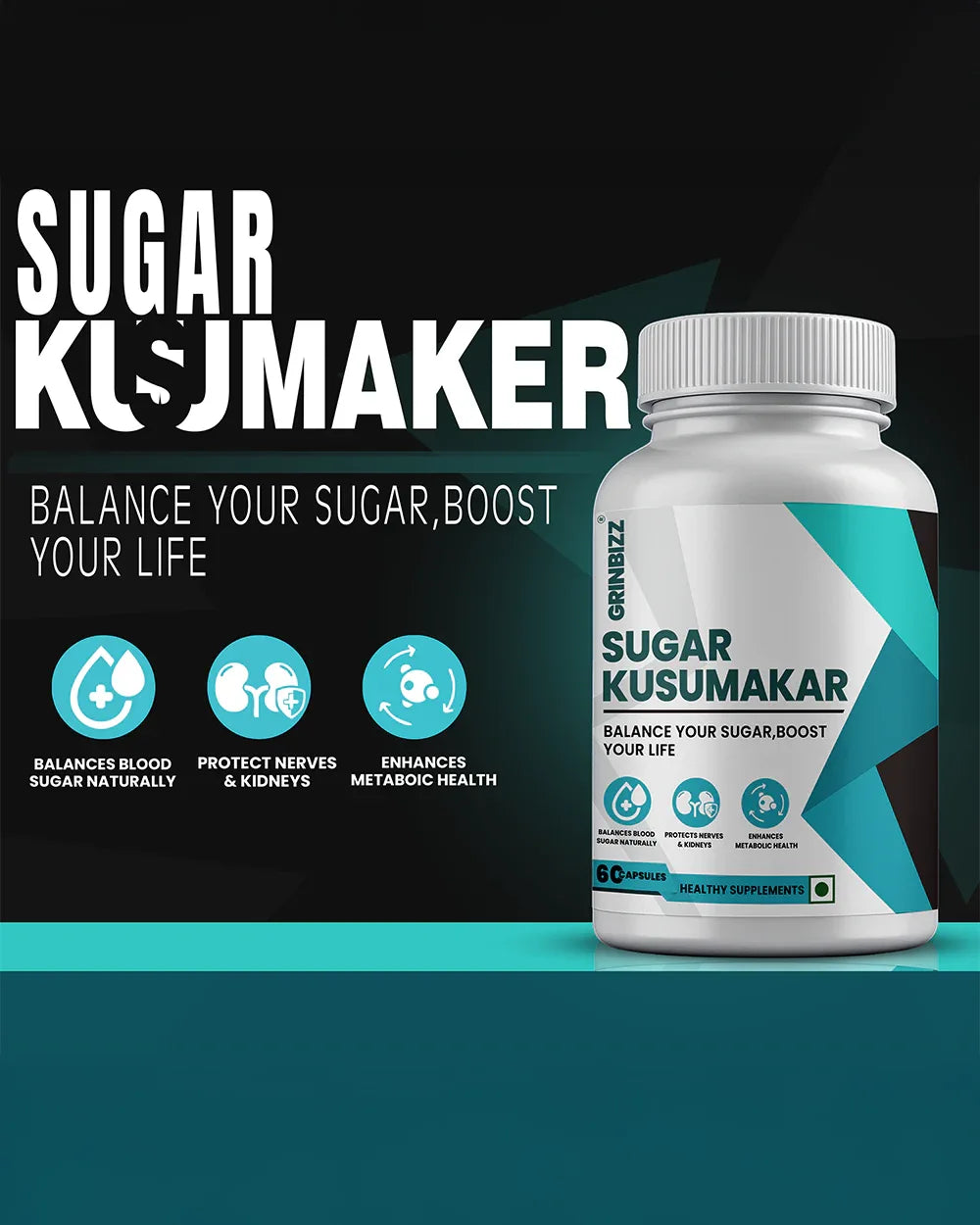 Sugar Kusumakar Capsules - For Blood Sugar & Metabolic Support - Grinbizz exim pvt ltd