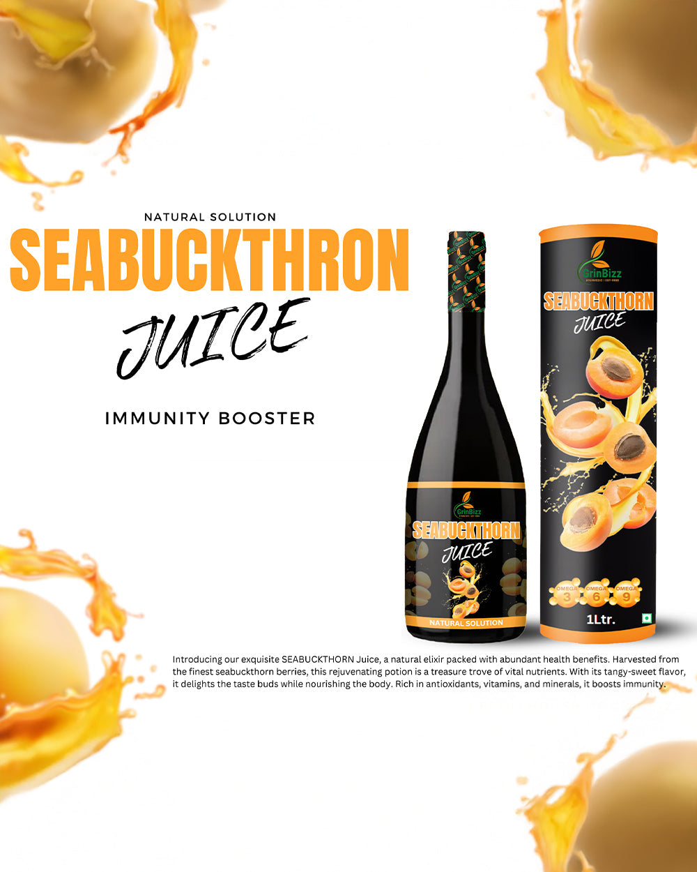 Seabuckthorn Juice Body Detoxify, Sugar free & Immunity Booster  (1 L) Grinbizz
