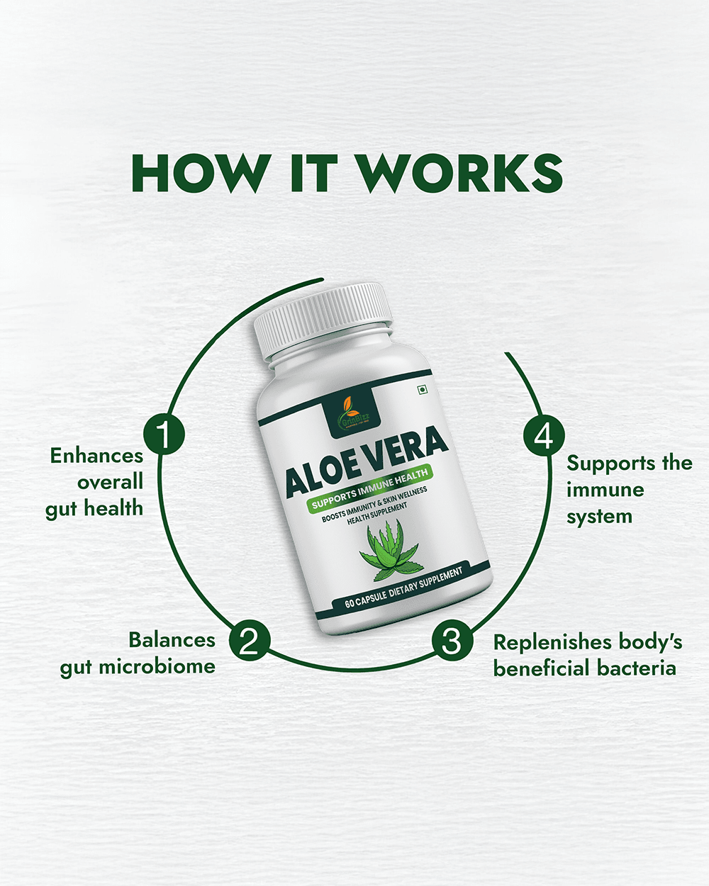 Aloe Vera Capsules for Digestive Health and Skin Support with Vitamin E - Grinbizz exim pvt ltd