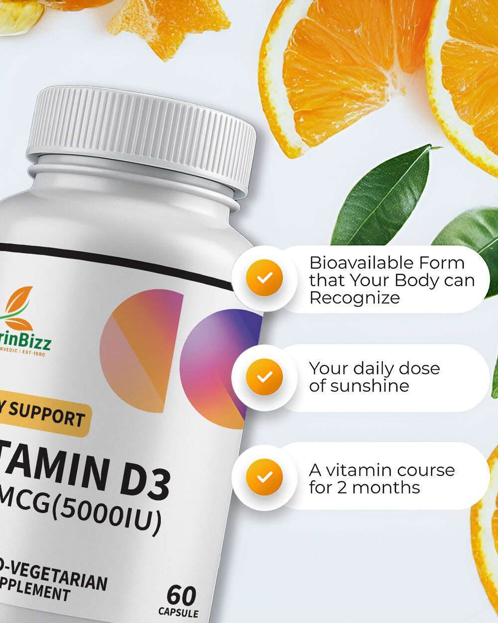 Vitamin D3 Capsules for Bone Health and Immunity - 120 Capsules Pack - Grinbizz exim pvt ltd