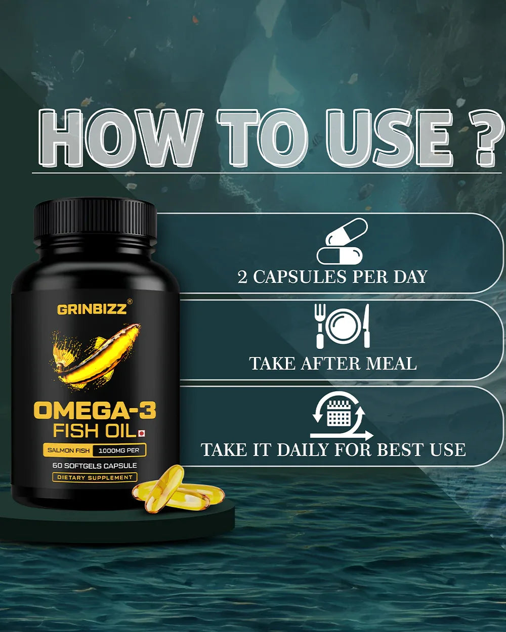 Omega 3 Fish Oil Capsules - Heart, Brain & Joint Health - Grinbizz exim pvt ltd