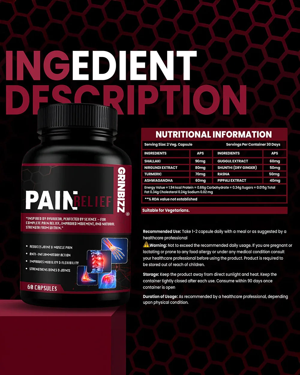 Pain Relief Capsules - For Joint & Muscle Comfort - Grinbizz exim pvt ltd