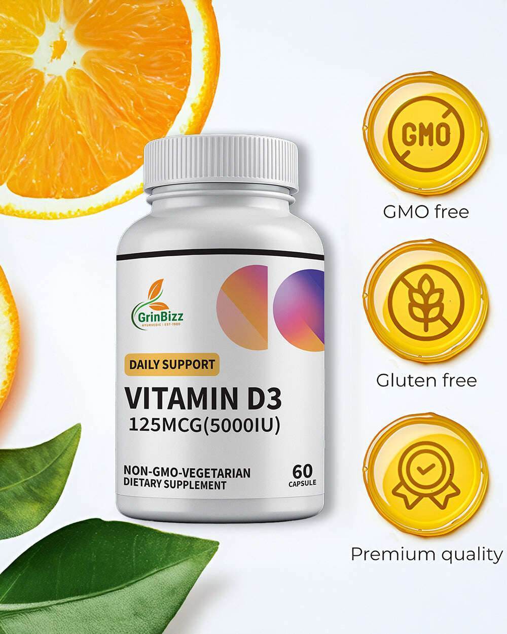 Vitamin D3 Capsules for Bone Health and Immunity - 120 Capsules Pack - Grinbizz exim pvt ltd