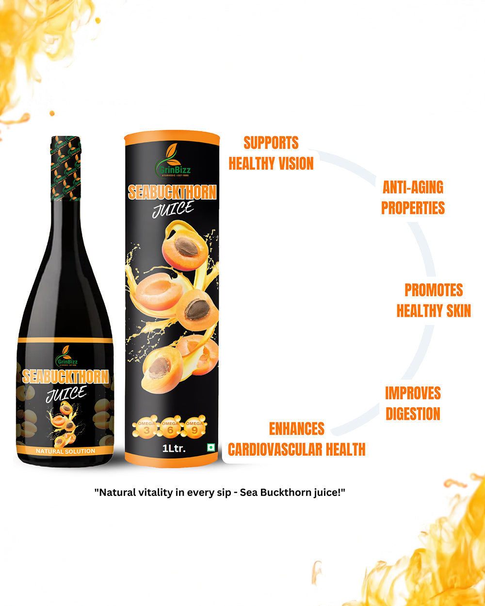 Seabuckthorn Juice Body Detoxify, Sugar free & Immunity Booster  (1 L) Grinbizz