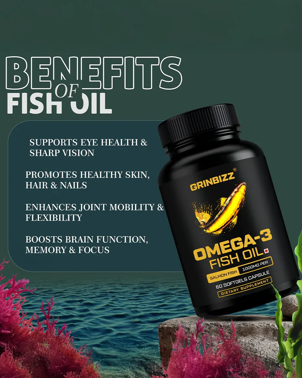 Omega 3 Fish Oil Capsules - Heart, Brain & Joint Health - Grinbizz exim pvt ltd