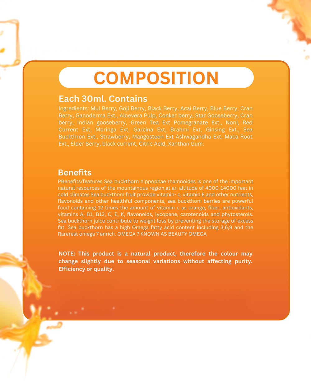 Seabuckthorn Juice Body Detoxify, Sugar free & Immunity Booster  (1 L) Grinbizz