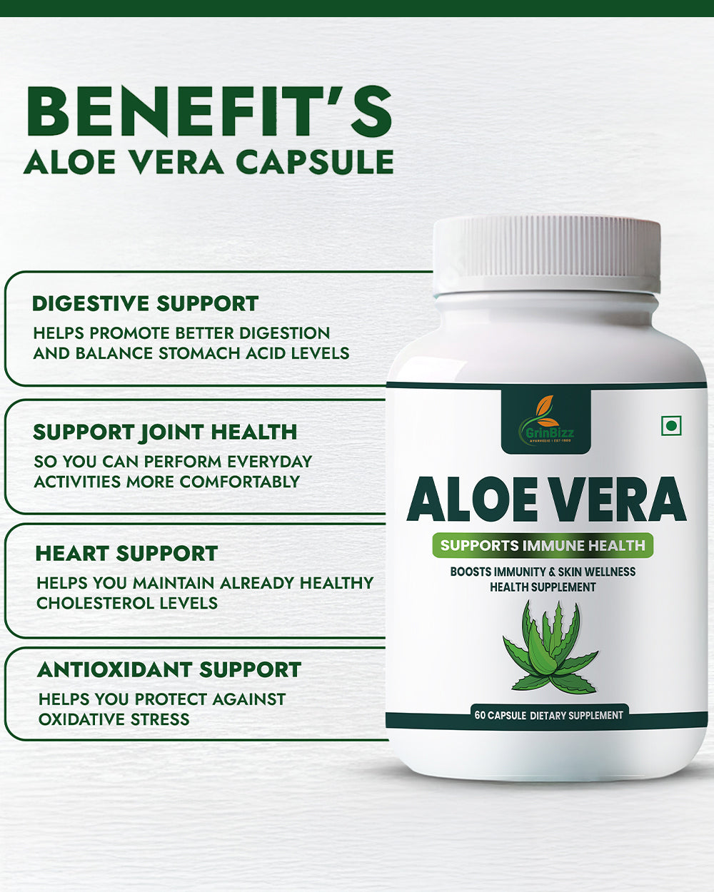 Aloevera Capsules – Natural Digestive & Skin Health Support 