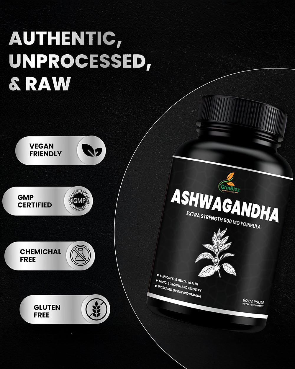 Ashwagandha Capsules - Natural Stress Relief & Vitality Booster