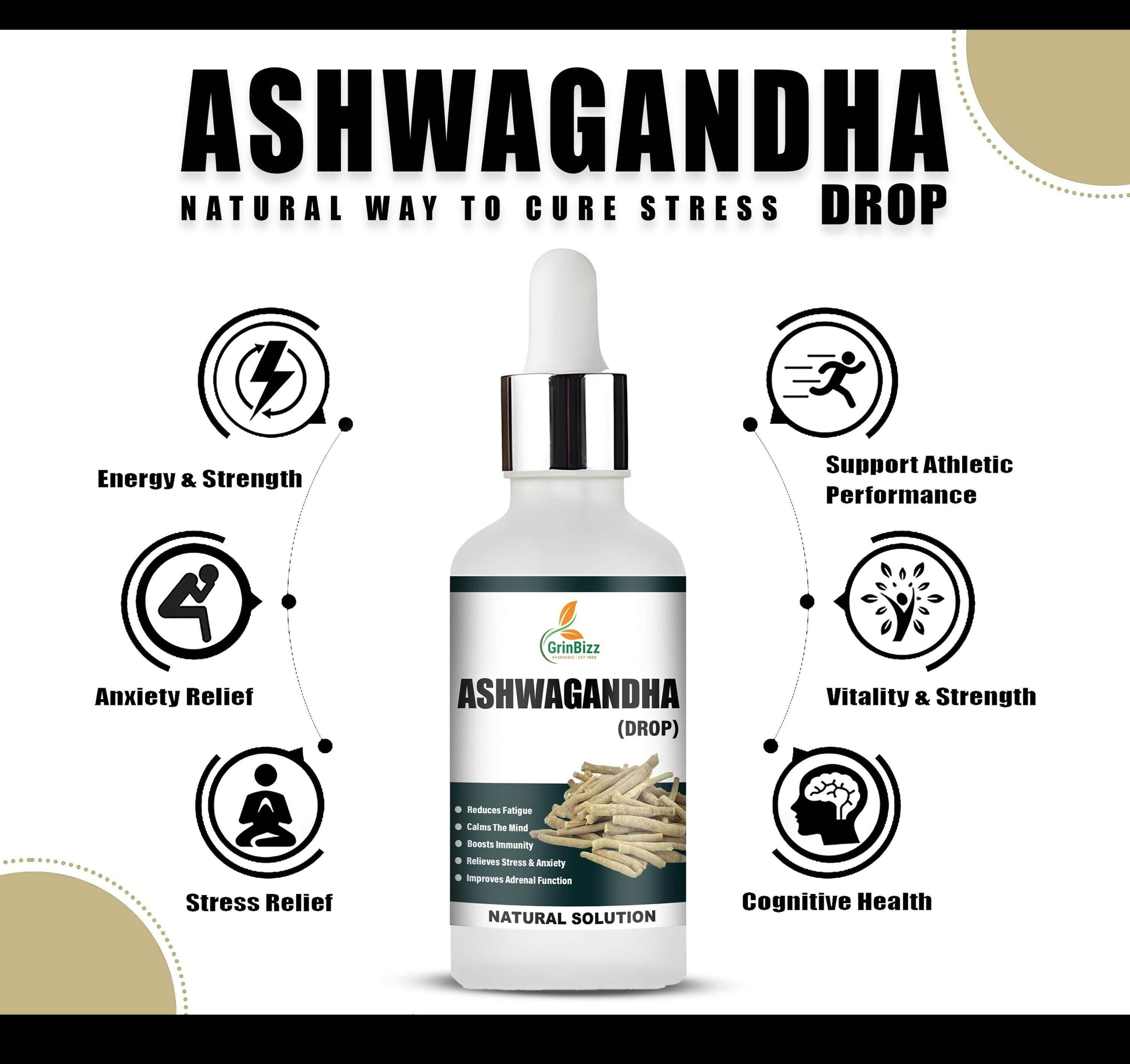 Ashwagandha Drops for Natural Stress Relief and Immunity Support - Grinbizz exim pvt ltd
