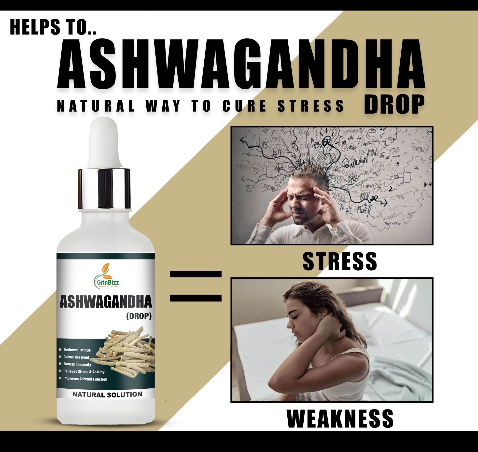 Ashwagandha Drops for Natural Stress Relief and Immunity Support - Grinbizz exim pvt ltd