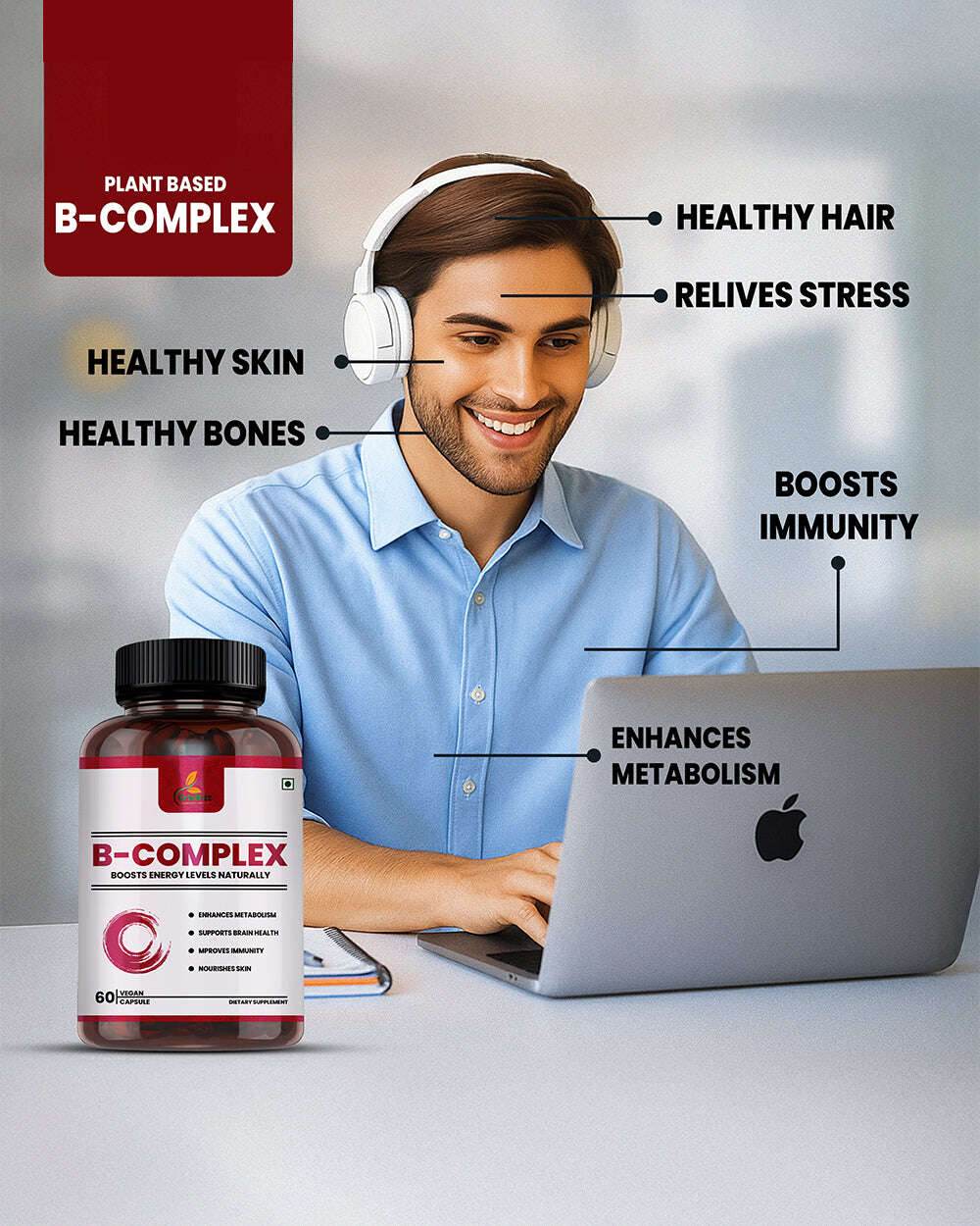 B-complex Capsules- Essential Energy, Metabolism & Nerve Support - Grinbizz exim pvt ltd