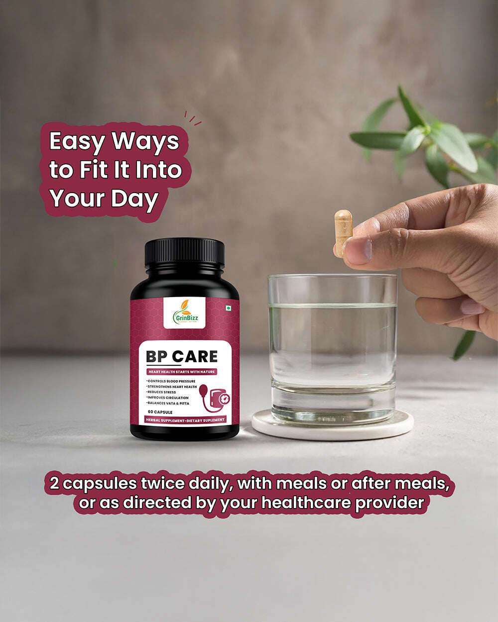 BP Care Capsules - Natural Blood Pressure Support & Wellness - Grinbizz exim pvt ltd