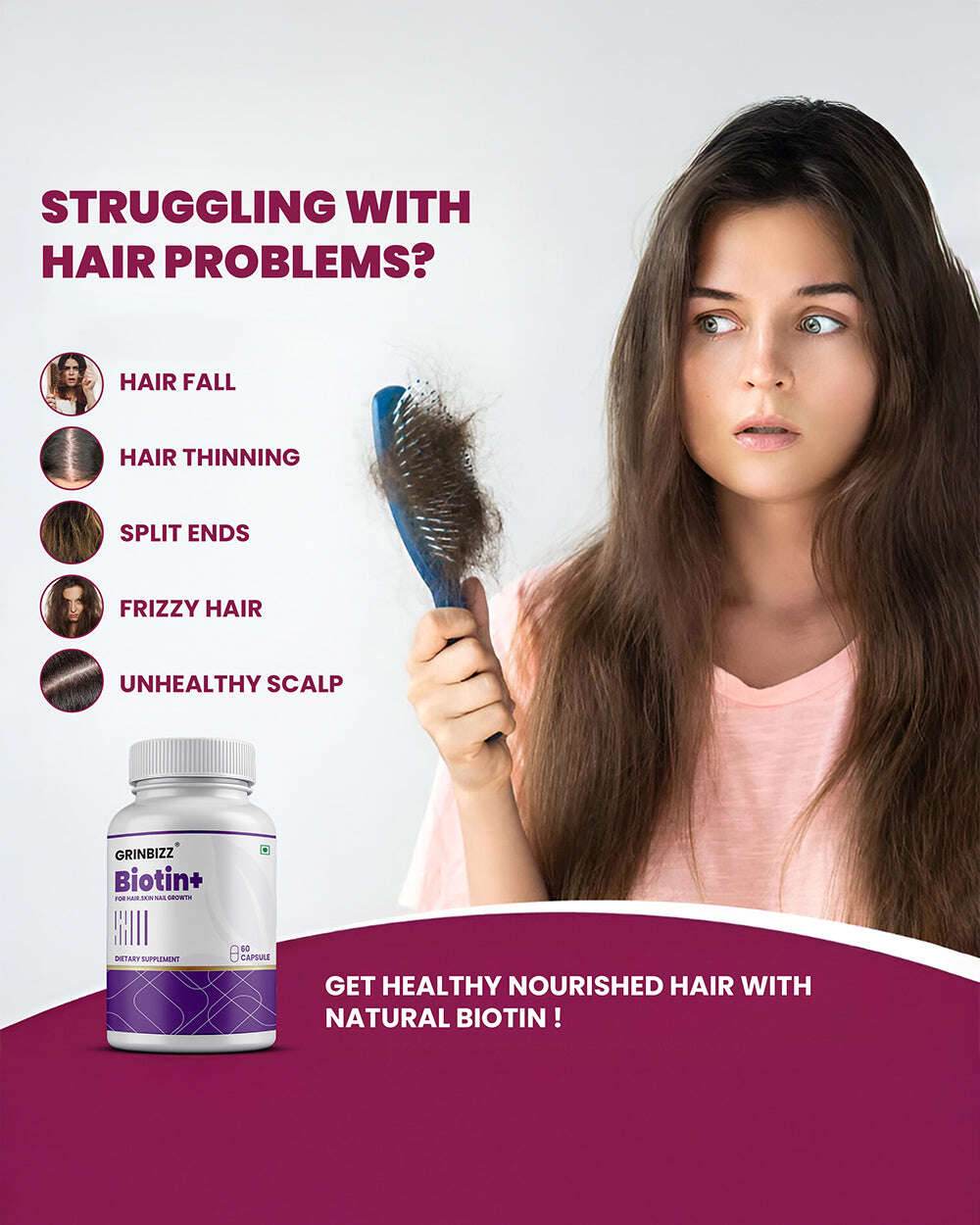Biotin Capsules for Hair Health - Natural Support for Skin & Nail Vitality - Grinbizz exim pvt ltd