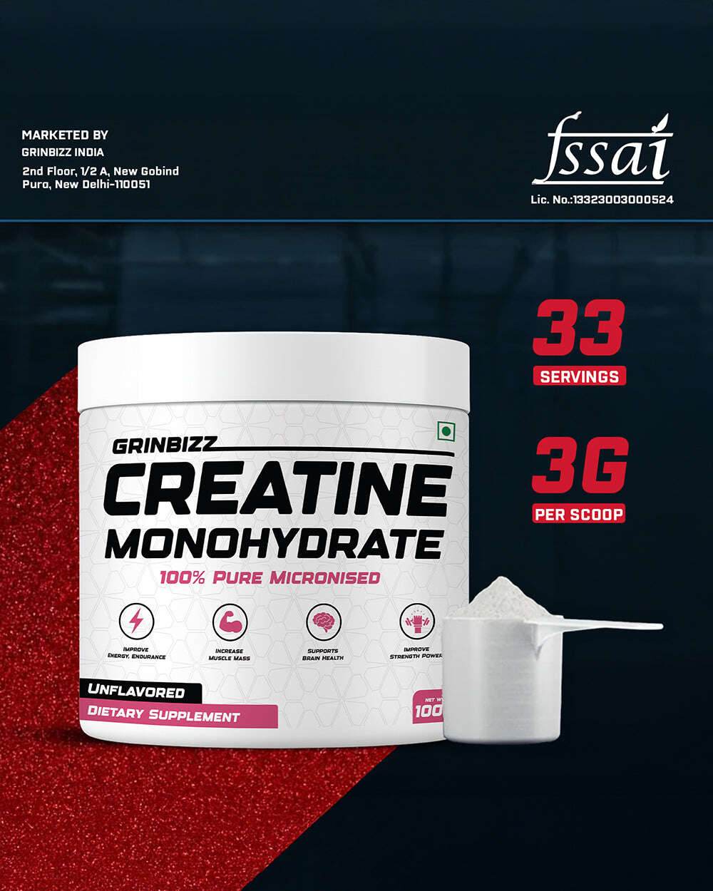 Creatine Monohydrate- Enhanced Power, Strength, and Muscle - Grinbizz exim pvt ltd