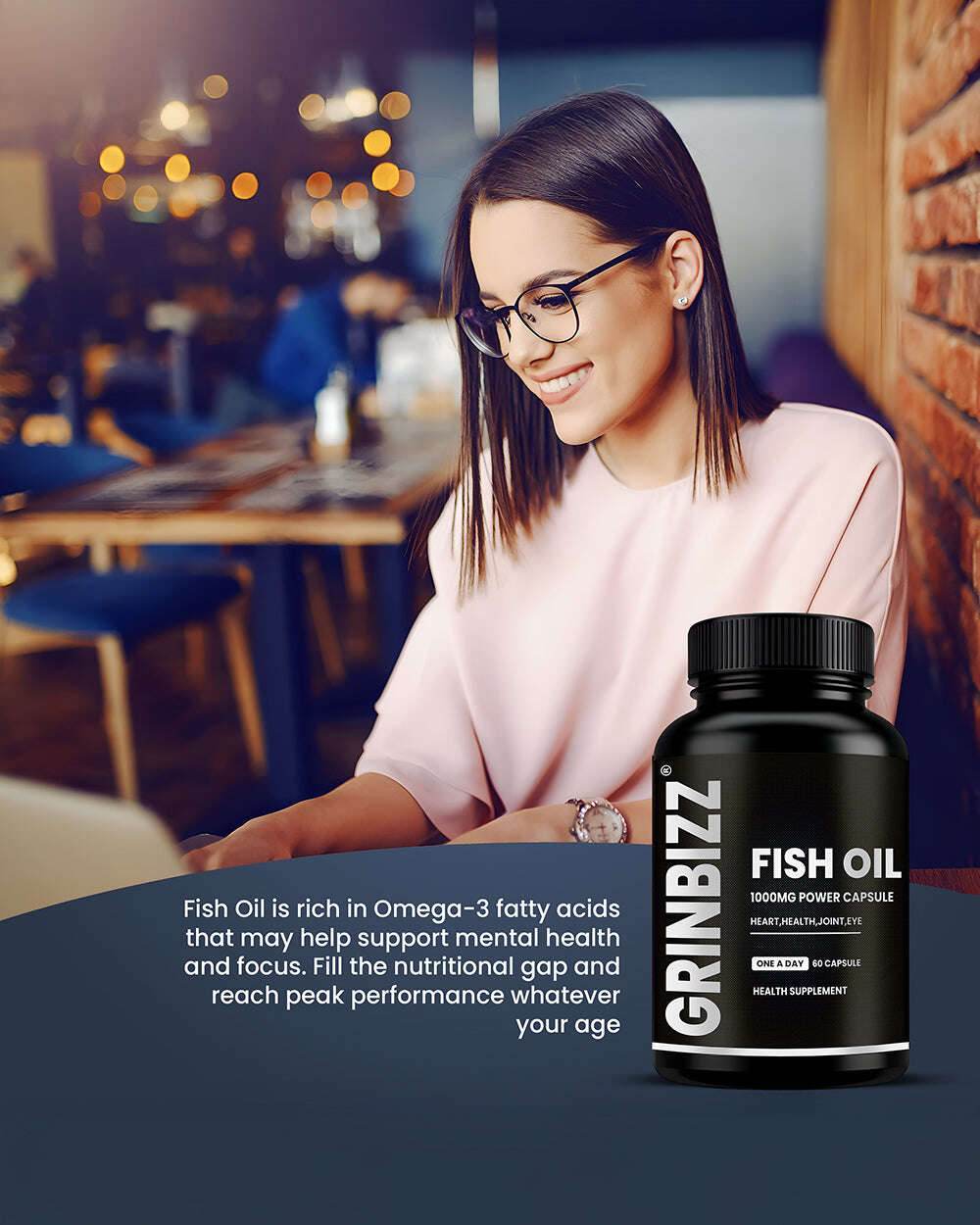Fish Oil Capsules - Pure Fish Oil for Heart and Brain Support - 120 Capsules Pack - Grinbizz exim pvt ltd