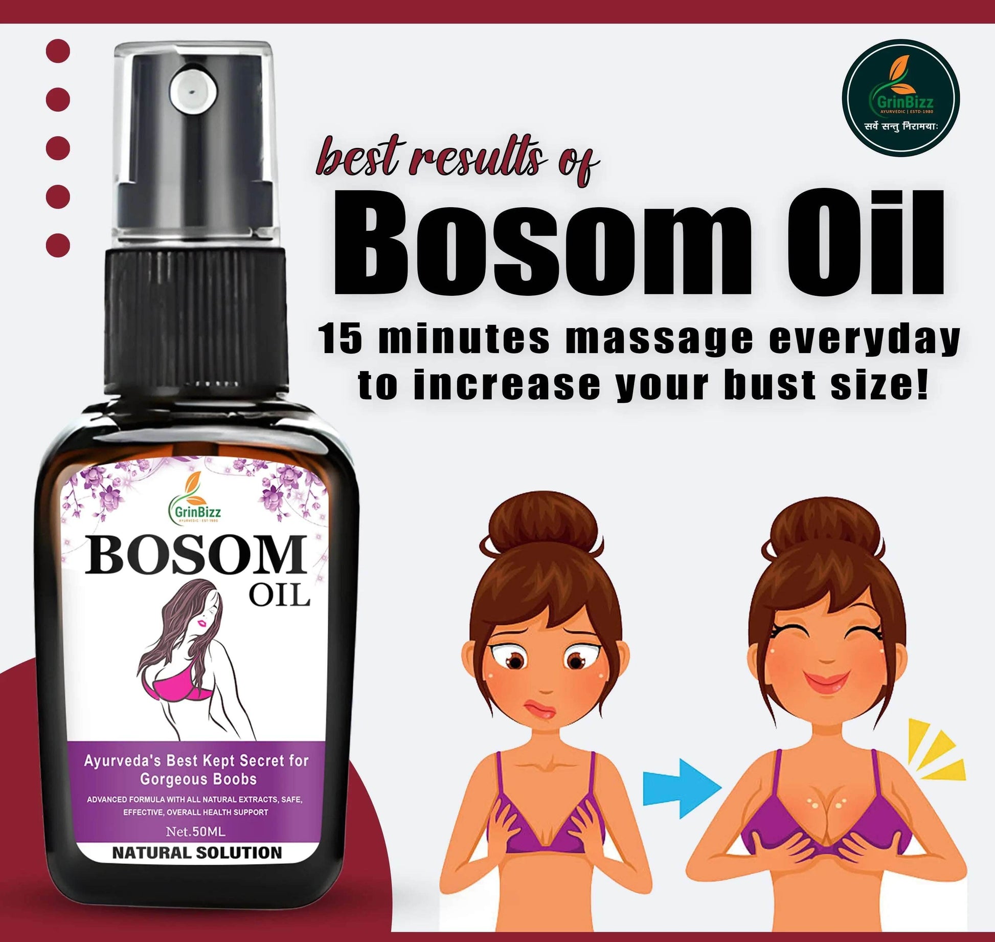 Herbal Bosom Oil for Natural Firmness, Skin Care & Nourishment - Grinbizz exim pvt ltd