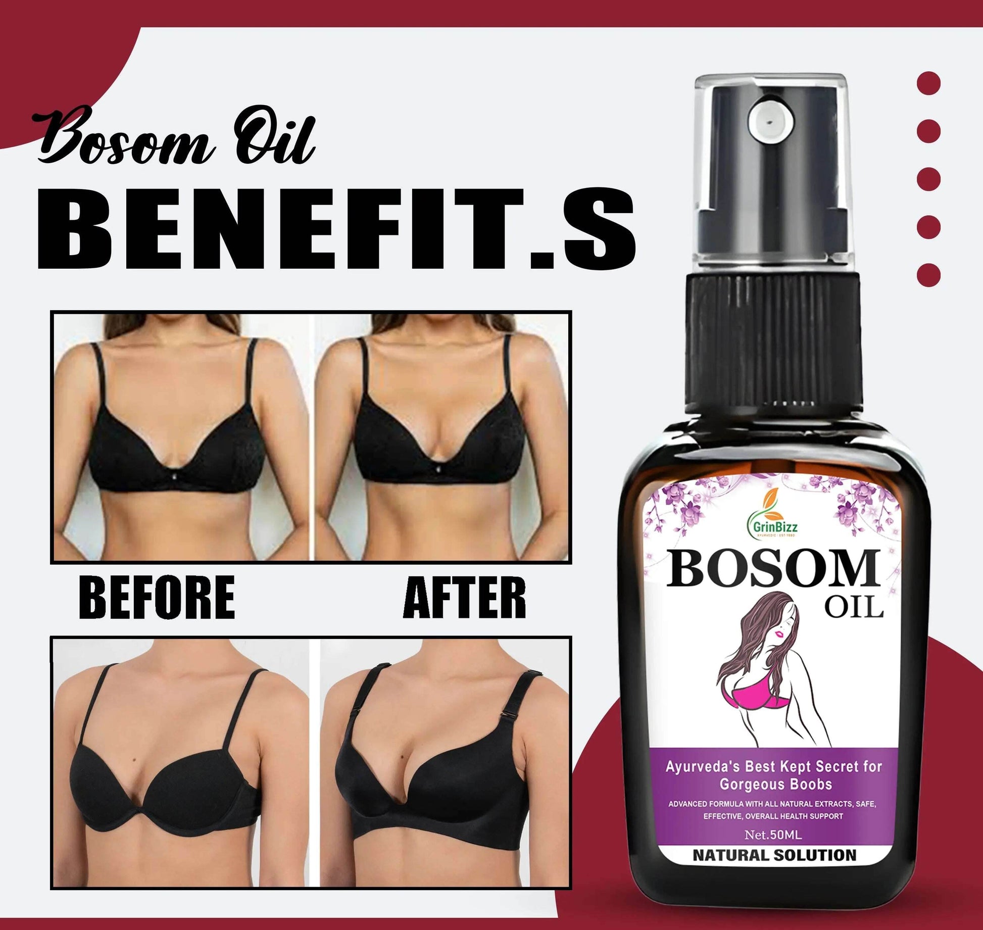 Herbal Bosom Oil for Natural Firmness, Skin Care & Nourishment - Grinbizz exim pvt ltd