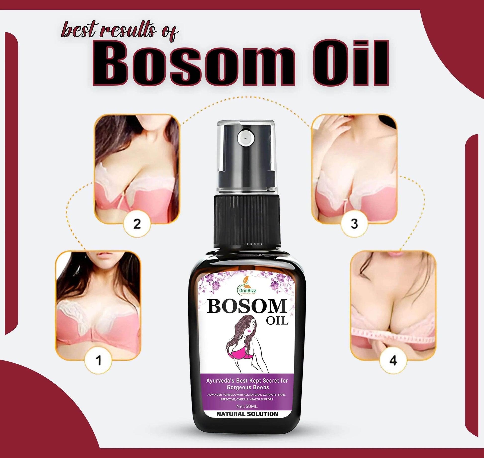 Herbal Bosom Oil for Natural Firmness, Skin Care & Nourishment - Grinbizz exim pvt ltd