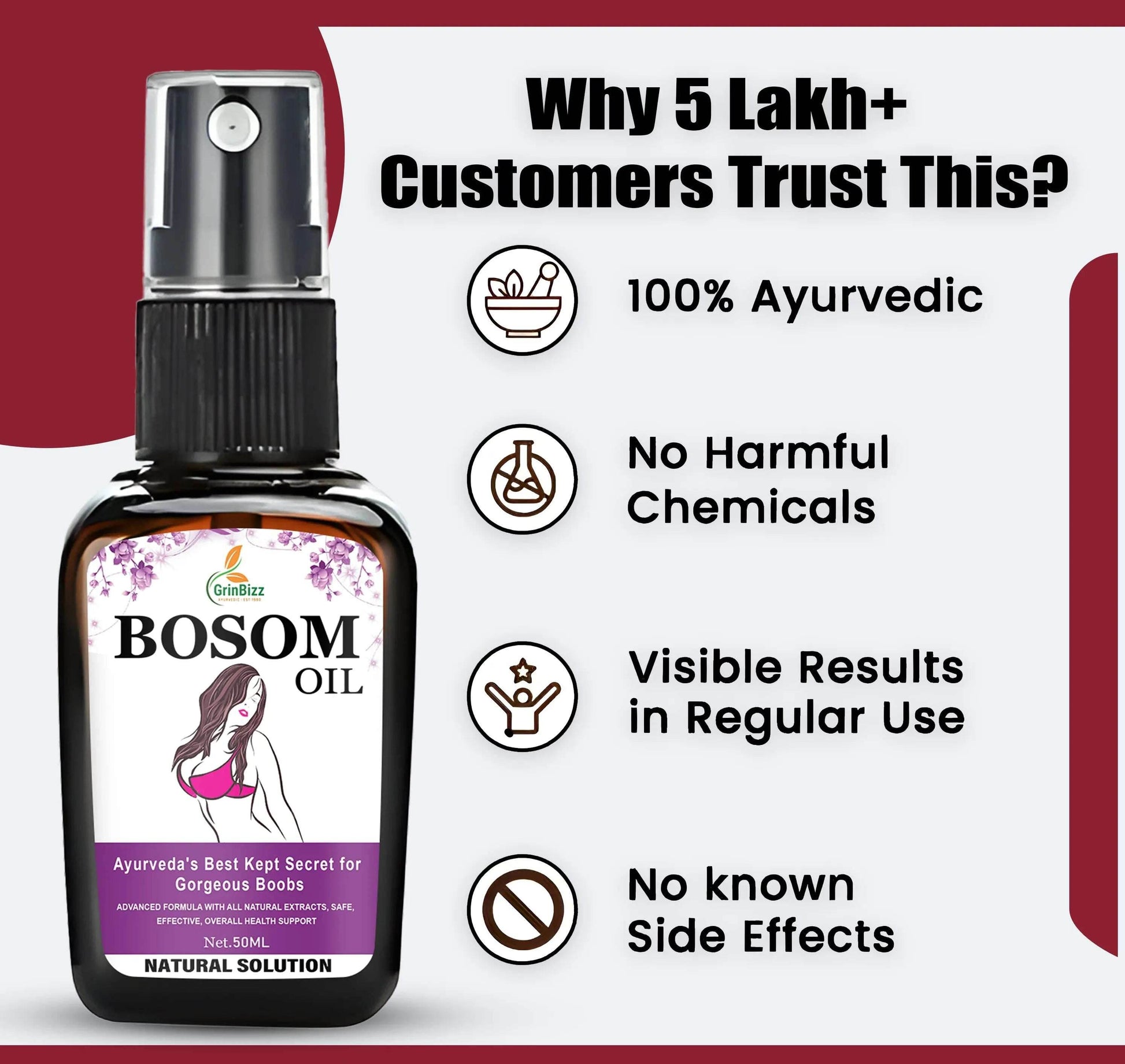 Herbal Bosom Oil for Natural Firmness, Skin Care & Nourishment - Grinbizz exim pvt ltd