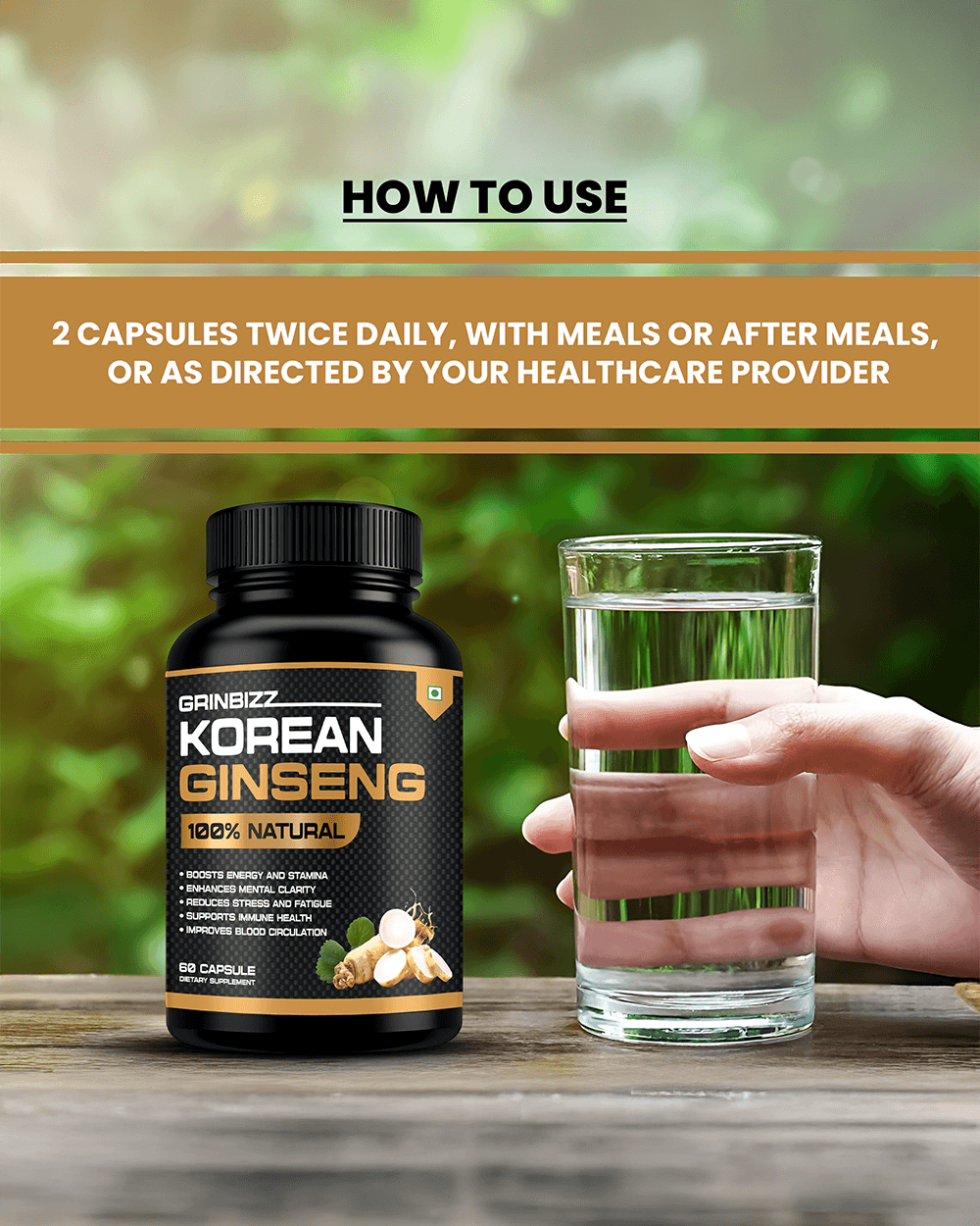 Korean Ginseng Capsules- Natural Energy, Immunity & Vitality Support - Grinbizz exim pvt ltd