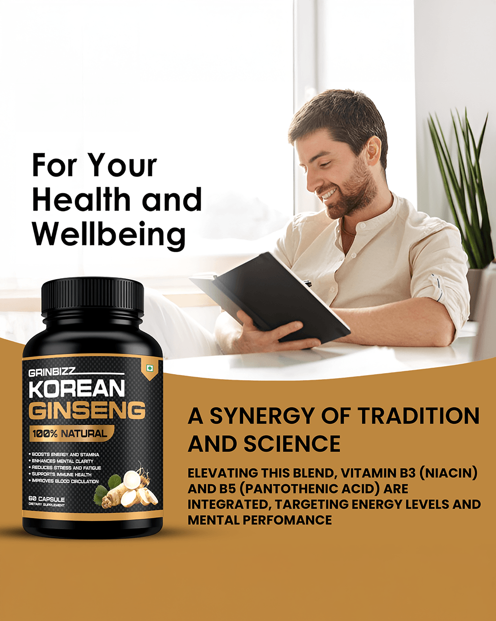 Korean Ginseng Capsules- Natural Energy, Immunity & Vitality Support - Grinbizz exim pvt ltd