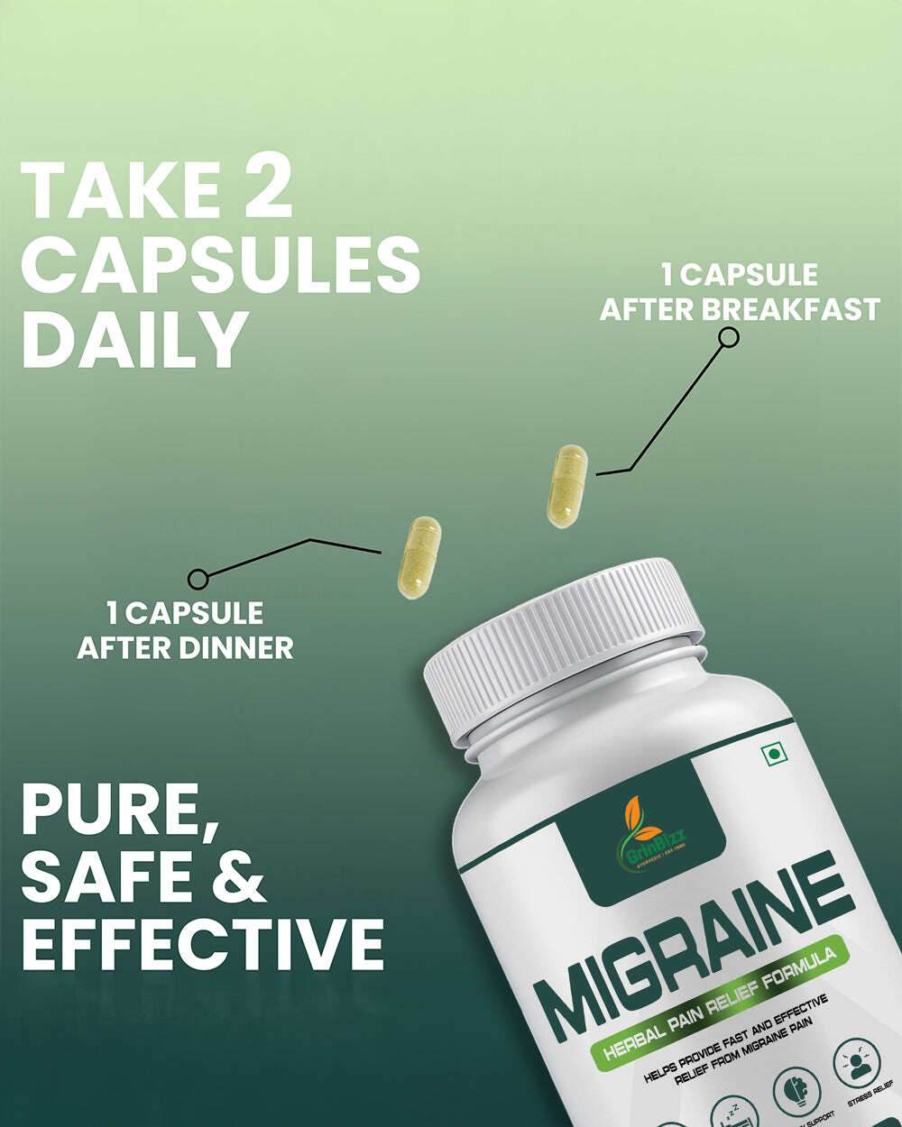 Migraine Relief Capsules for Fast Support Against Tension and Discomfort - Grinbizz exim pvt ltd