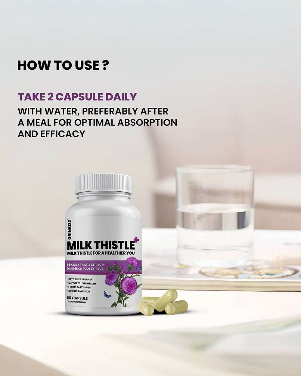 Milk Thistle Capsules- Natural Liver Detox & Health Support - Grinbizz exim pvt ltd