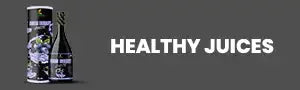 Two bottles of 'Healthy Juices' on a dark background
