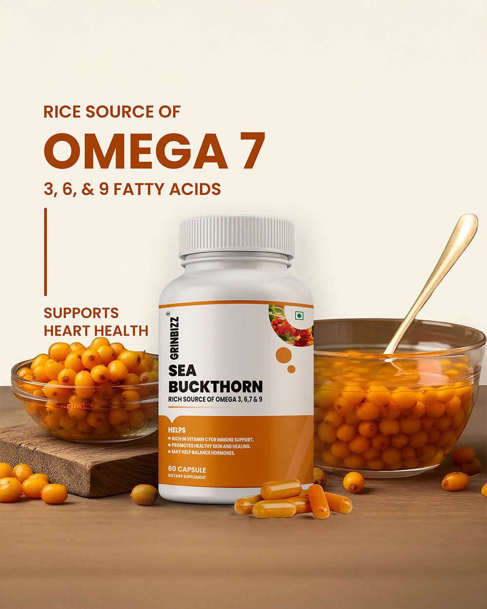 Seabuckthorn Capsules for Skin Support - Antioxidant Rich Nourishment - Grinbizz exim pvt ltd