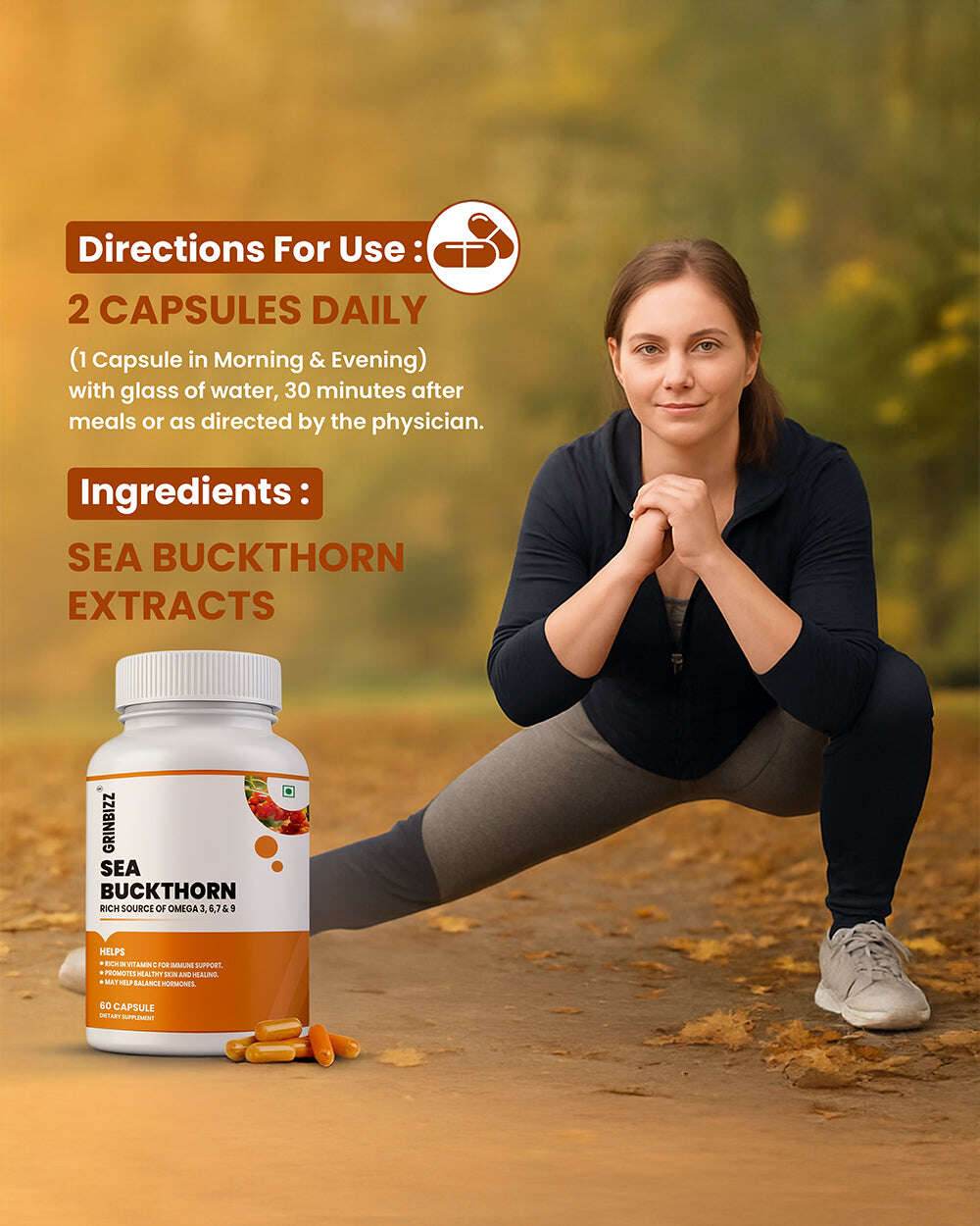 Seabuckthorn Capsules for Skin Support - Antioxidant Rich Nourishment - Grinbizz exim pvt ltd