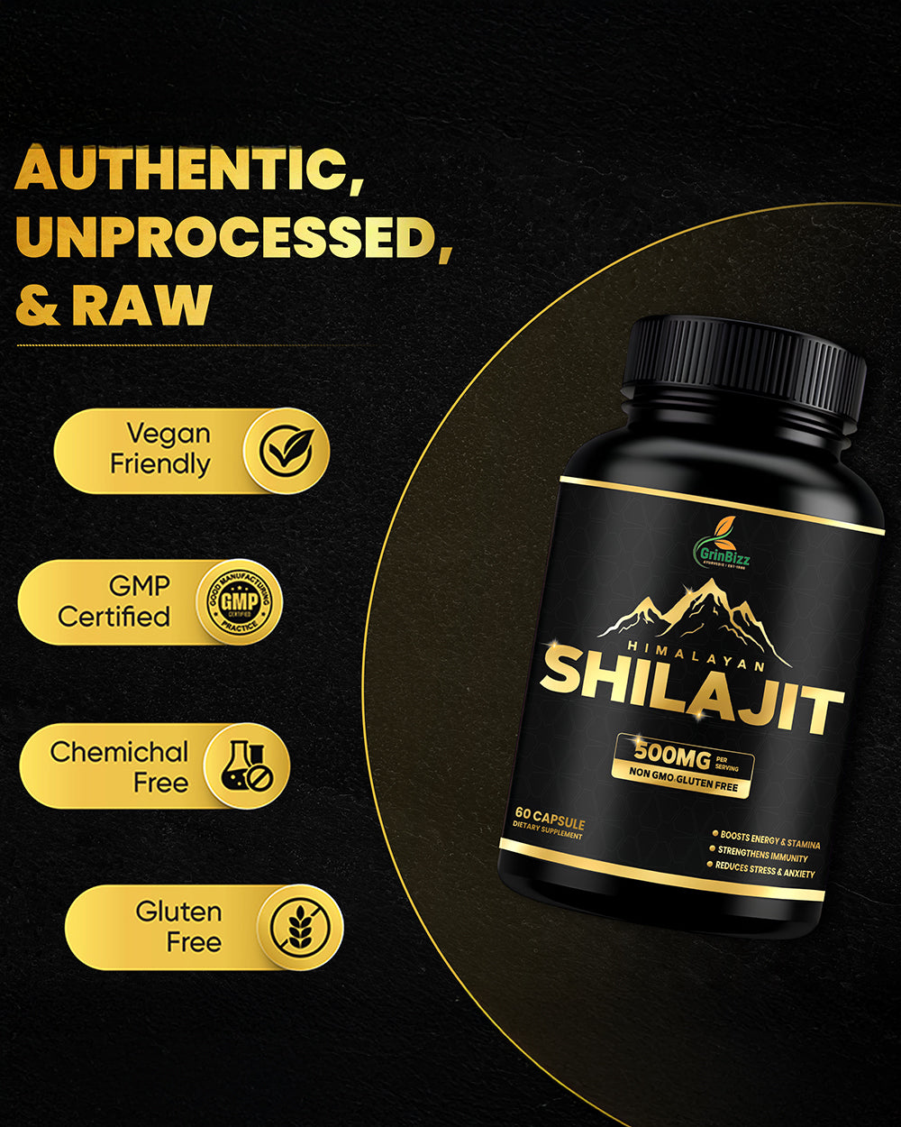 Shilajit Capsules Strength & Detox Support Pack of 120 Capsules