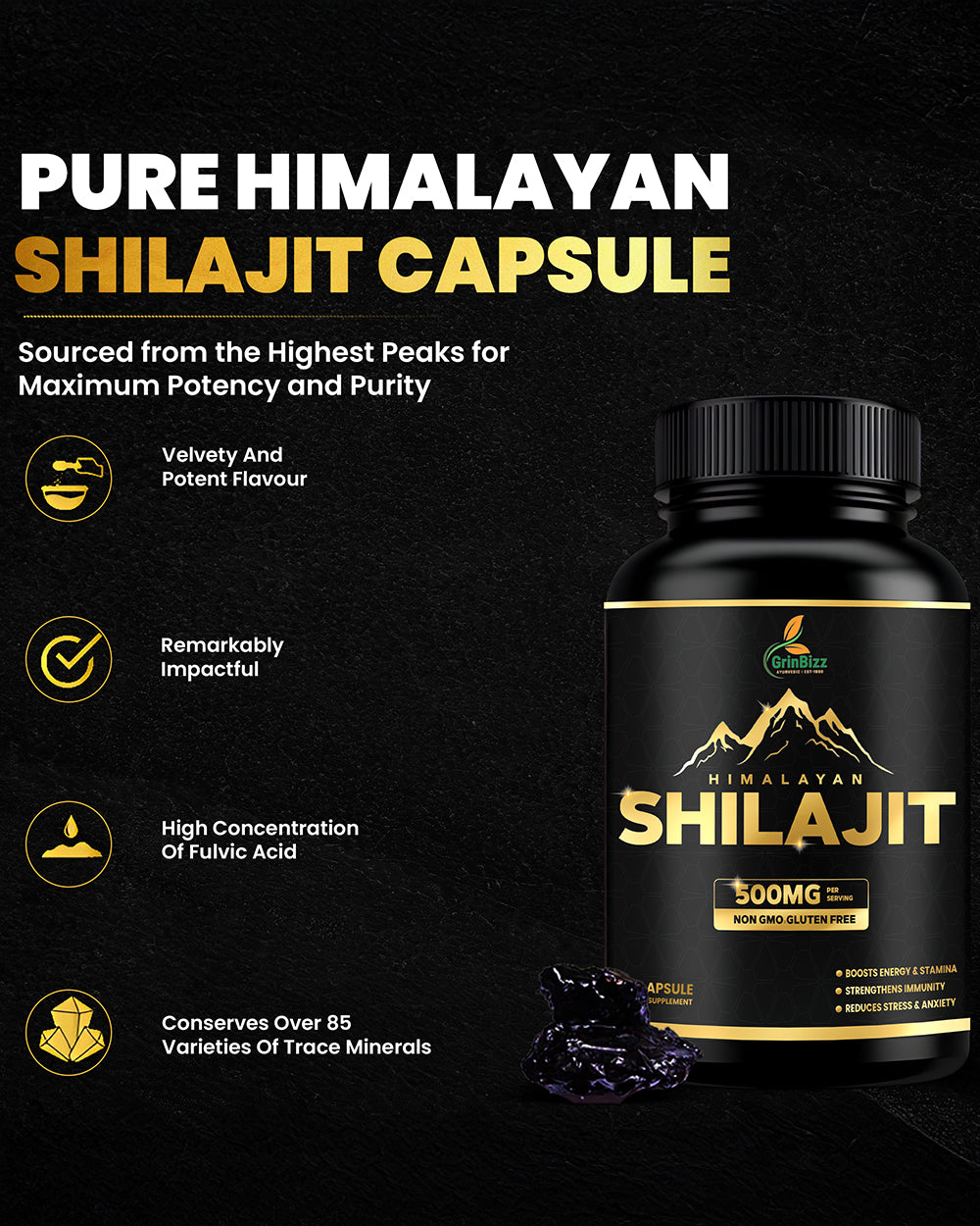Shilajit Capsules Strength & Detox Support Pack of 120 Capsules