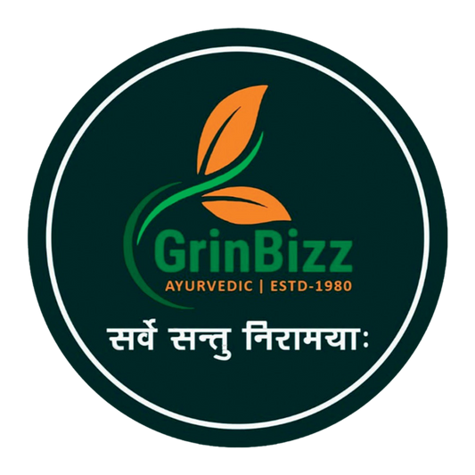 GrinBizz logo with leaves on a dark green background