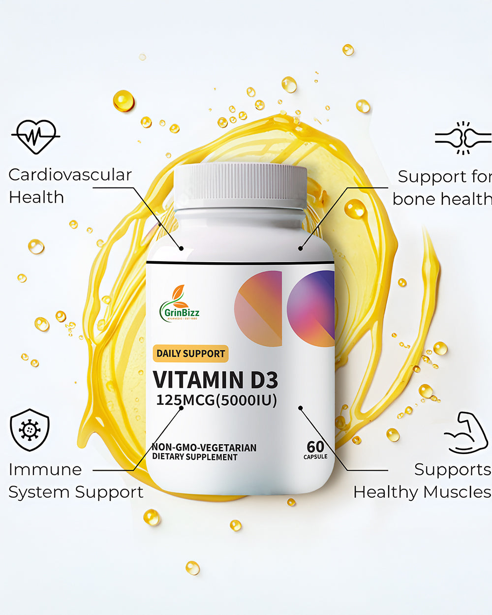 Vitamin D3 Capsules- Bone and Immunity Pack of 120 Capsules