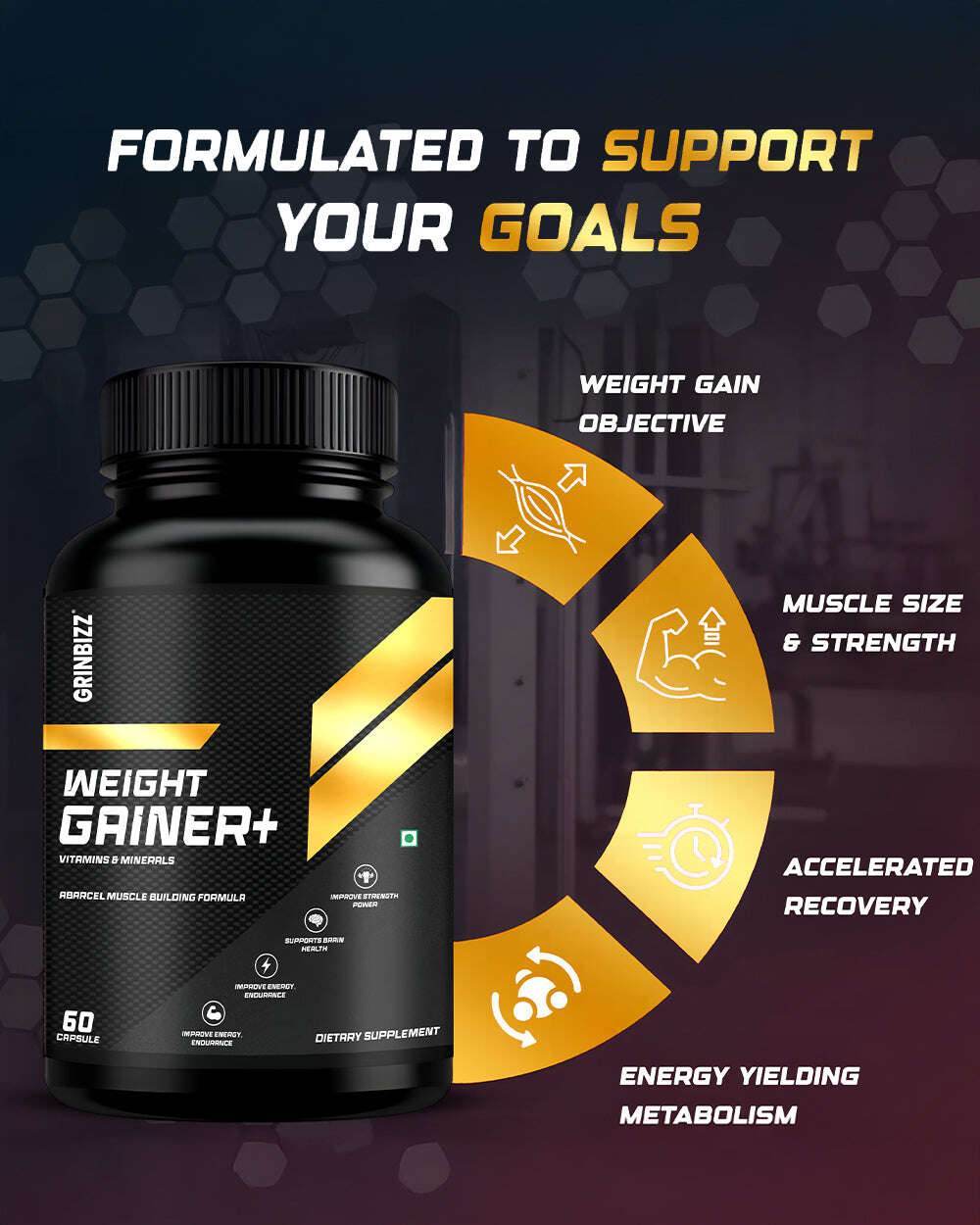Weight Gainer Capsules for Enhanced Muscle Growth and Strength | 120 Premium Supplements - Grinbizz exim pvt ltd
