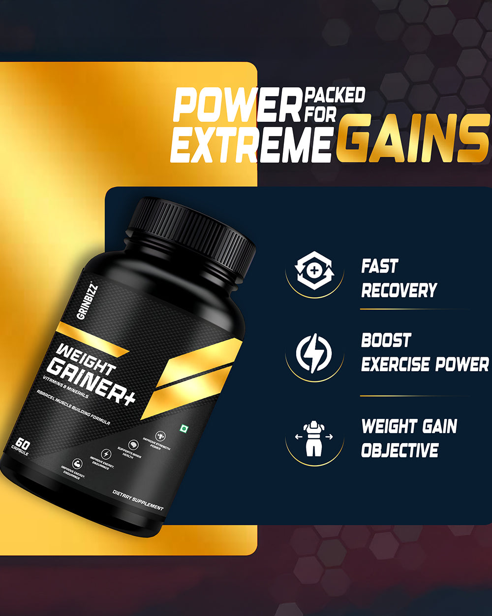 Weight Gainer Capsules- Muscle Growth, Strength Pack of 120 