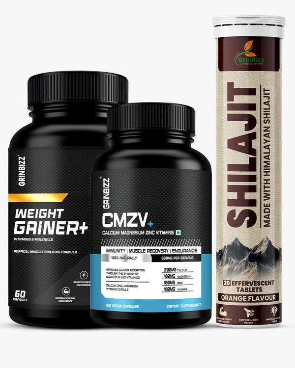 Weight Gainer Combo Pack - Weight Gainer, CMZV & Shilajit for Maximum Results - Grinbizz exim pvt ltd